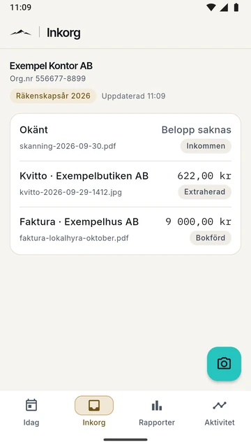 Appens Inkorg med exempeldata